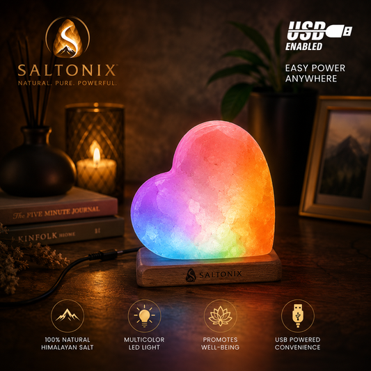 Heart Shape USB Salt Lamp with Multicolored LED Bulb